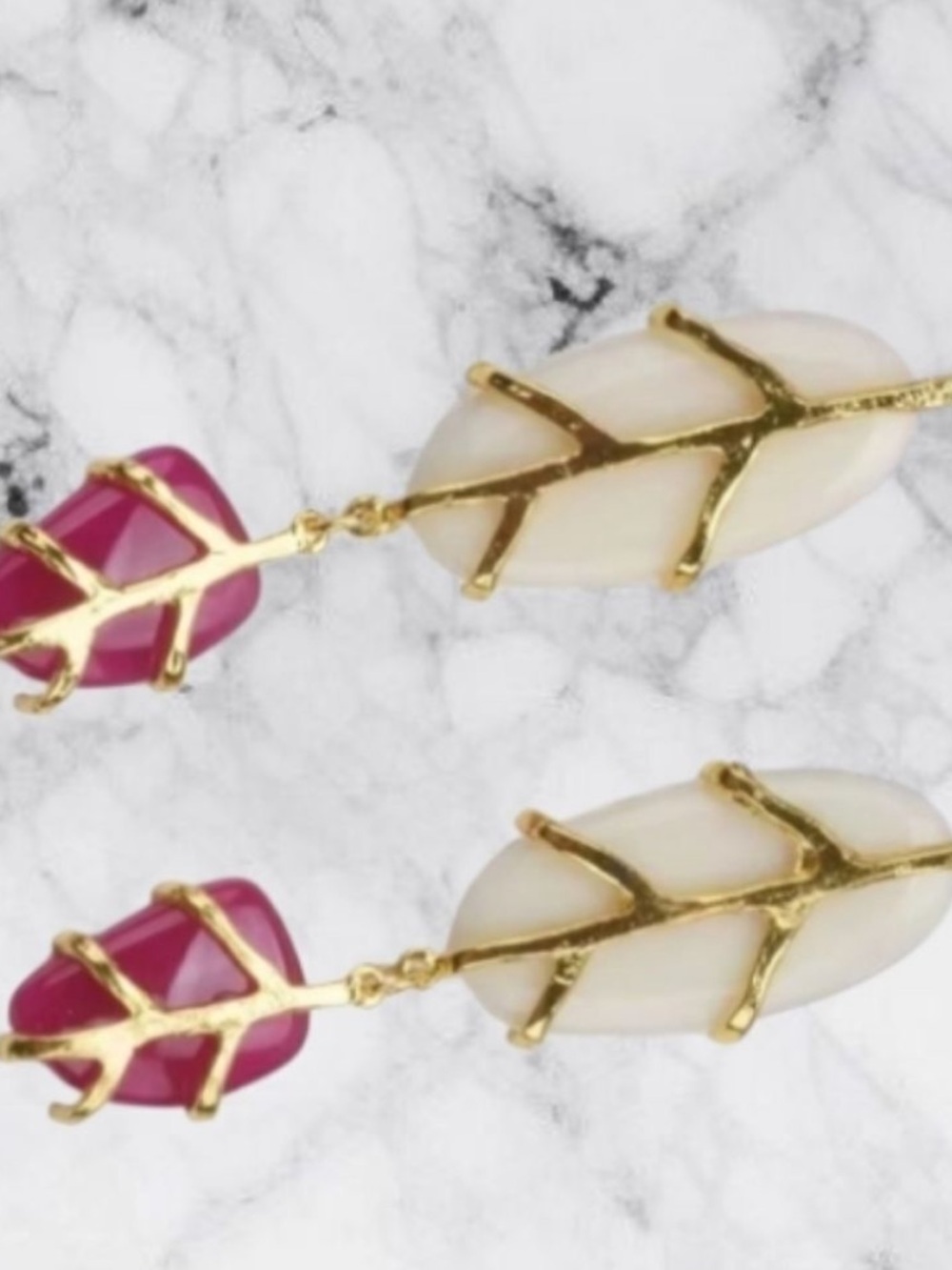 Zara Gold Branch Ivory & Berry Resin Stone Drop Earrings NWOT - Picture 6 of 8